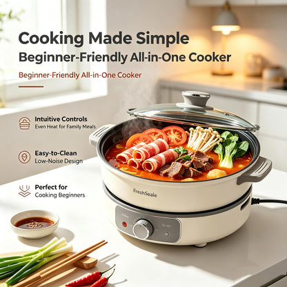 🍲FreshSeale Multi‑Use Household Electric Hot Pot ✨Non‑Stick Inner Pot All‑In‑One Cooker for Frying