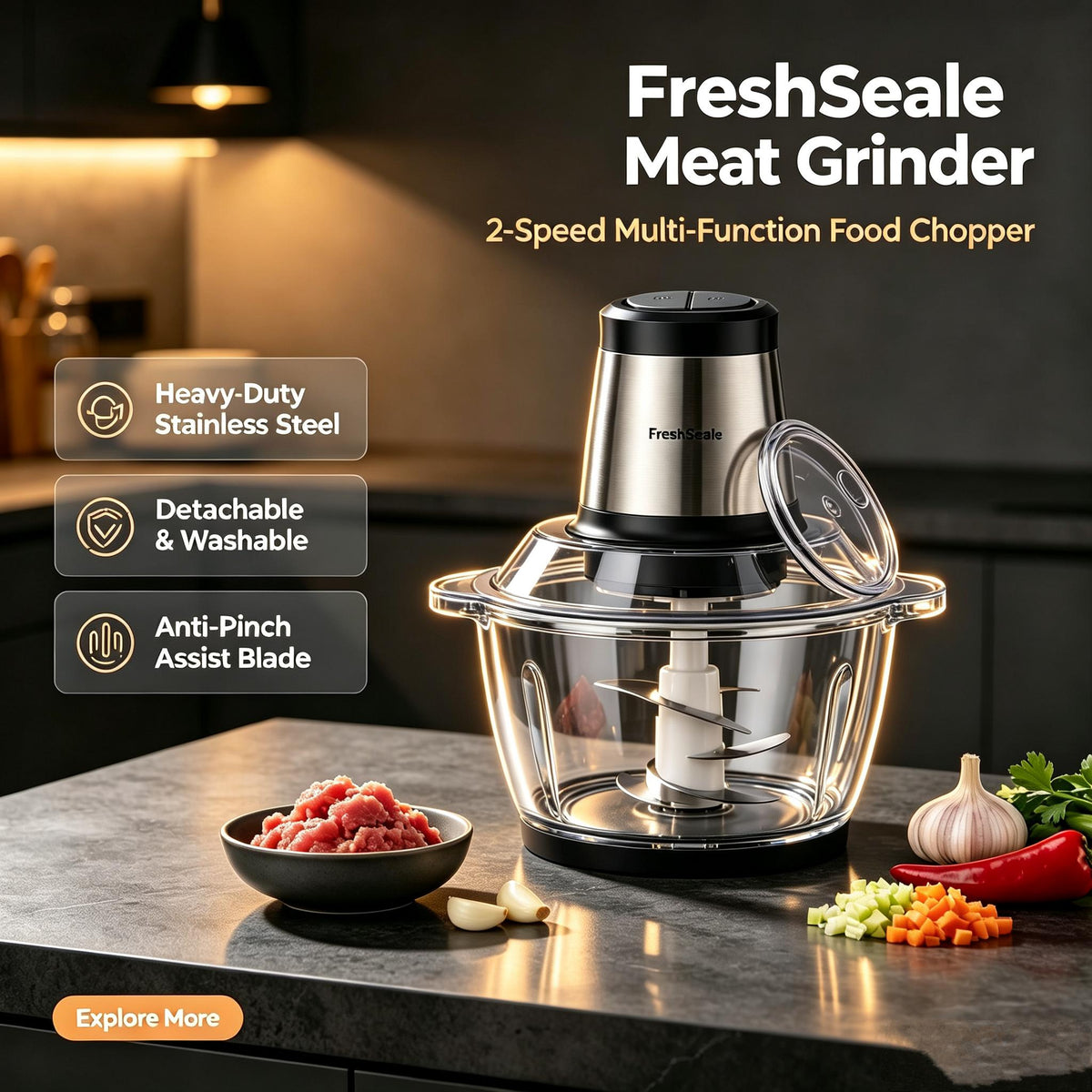 🥩FreshSeale Multi‑Task Meat Grinder ✨Auto 2‑Speed Meat Stuffing & Mashing All‑In‑One Machine
