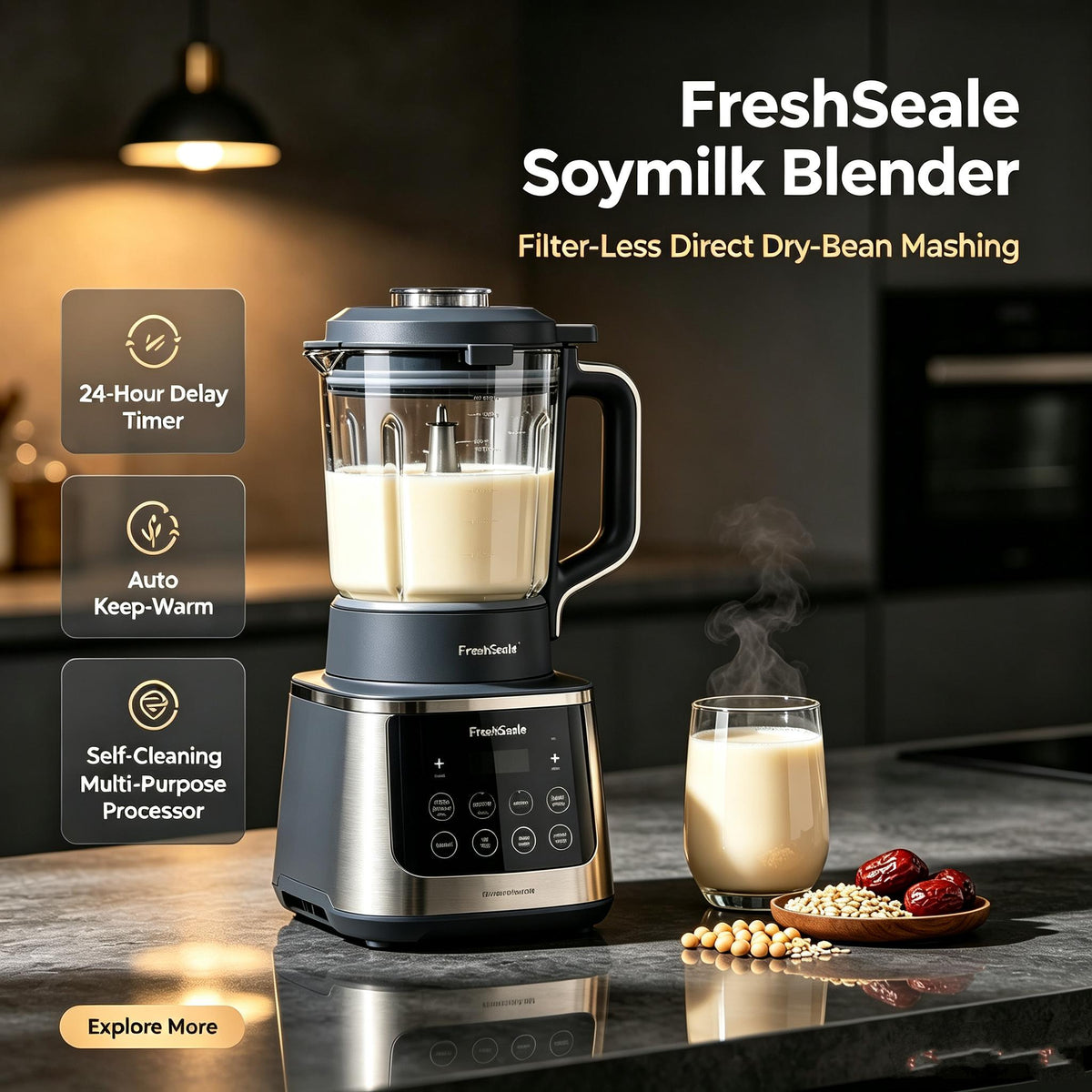 🥛FreshSeale Soymilk Blender ✨Filter‑Less Direct Dry‑Bean Mashing