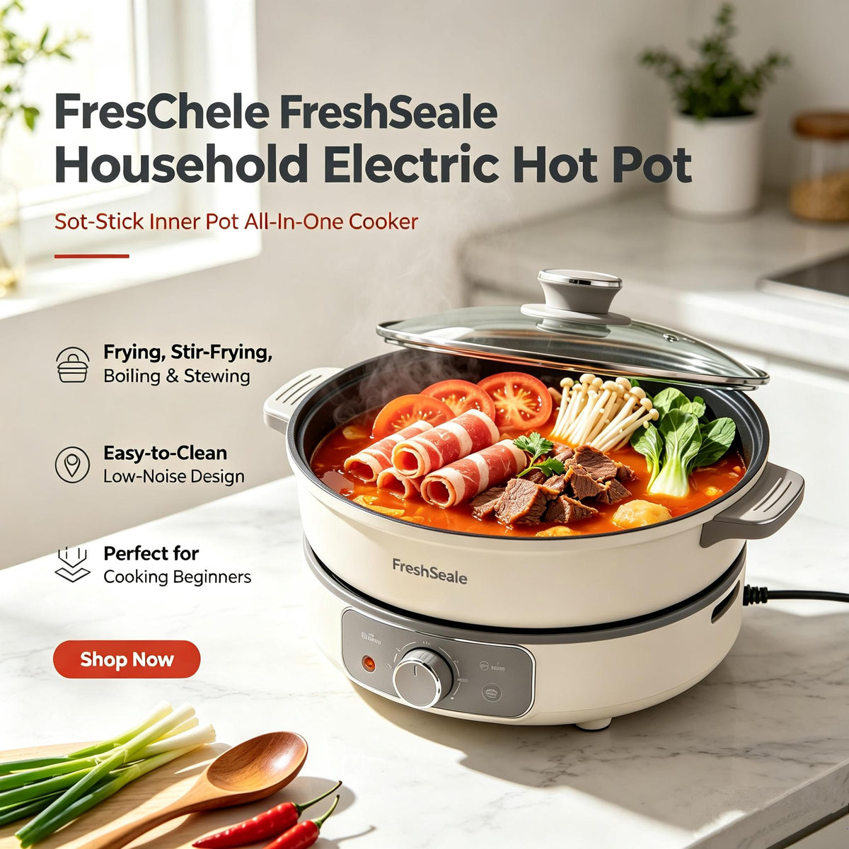 🍲FreshSeale Multi‑Use Household Electric Hot Pot ✨Non‑Stick Inner Pot All‑In‑One Cooker for Frying
